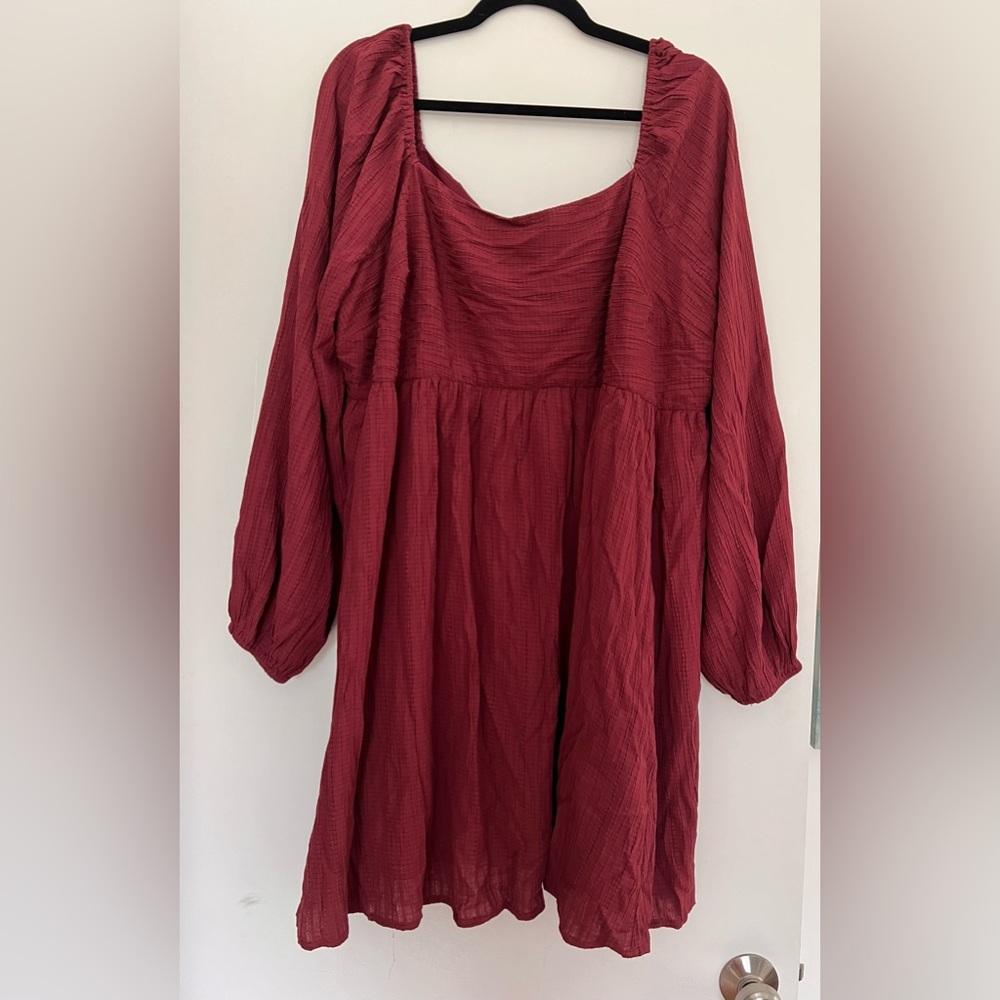 Arula Plum Square Neck Babydoll Long Sleeve Dress